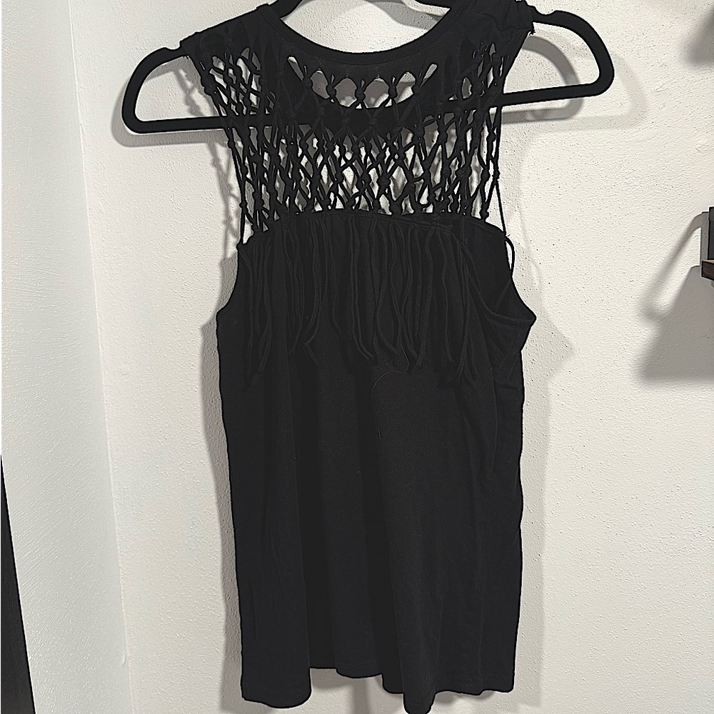 Black Fringe Tank Top